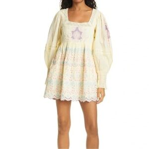 LoveShackFancy Freja Eyelet Embroidered Puff Sleeve Mini Dress